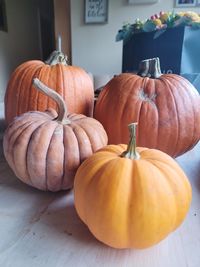 Close-up of pumpkins on table