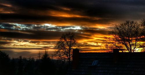 Silhouette of bare tree against dramatic sky