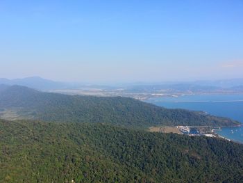 High angle view of land against sky