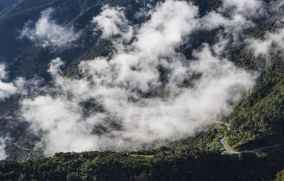 Winding road leading from aguas calientes to machu picchu / peru