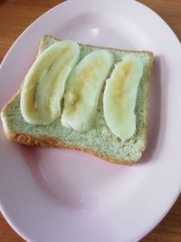 High angle view of dessert in plate on table