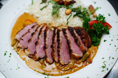 High angle view of meal served in plate