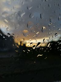 Full frame shot of raindrops on windshield