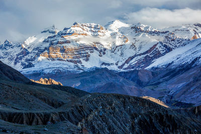 Panoramic view of snowcapped mountains against sky