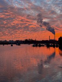 Scenic view of lake against sky during sunset