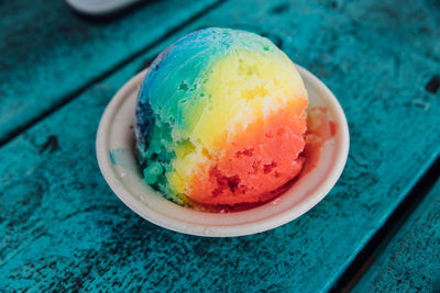 High angle view of ice cream in glass