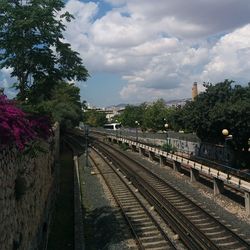 Railroad track against sky