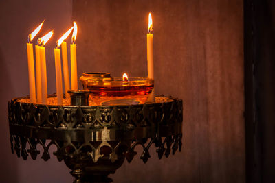 Close-up of burning candles