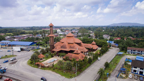 High angle view of city against sky