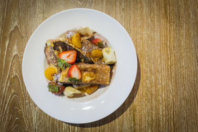 High angle view of seafood in plate on table