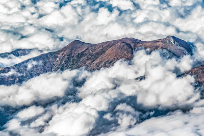 Aerial view of snowcapped mountains against sky