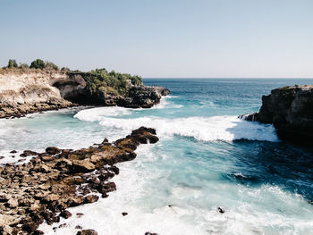 Scenic view of sea against clear sky