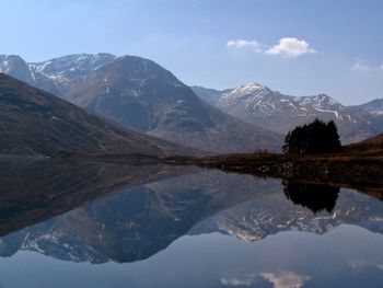 Scenic view of lake with mountains in background