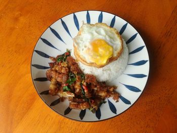 High angle view of breakfast served in plate