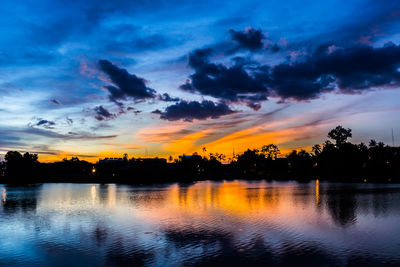 Scenic view of lake against sky during sunset