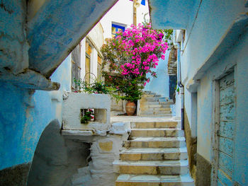 Staircase by house against sky