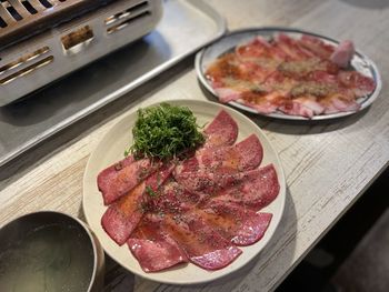 High angle view of food on table