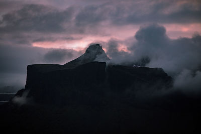 Scenic view of mountain against sky at sunset