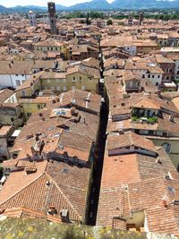 High angle view of houses in city