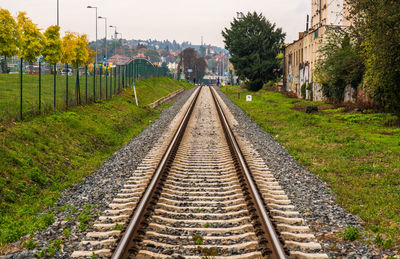 View of railroad tracks along plants