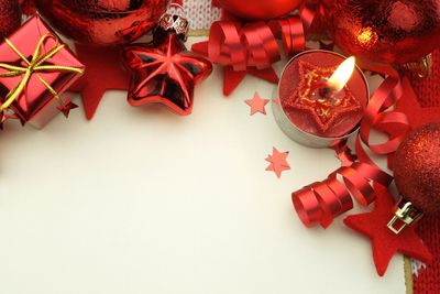 High angle view of christmas decoration on table