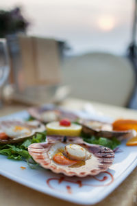 Close-up of seafood in plate on table