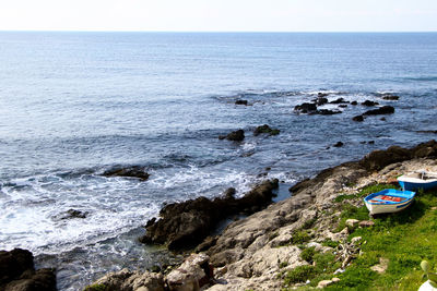 View of boats in calm sea