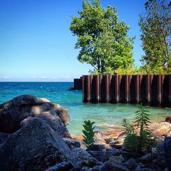 Scenic view of sea against clear sky