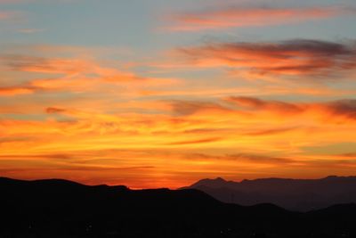 Scenic view of silhouette mountains against sky during sunset