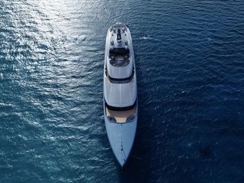 High angle view of yacht on sea