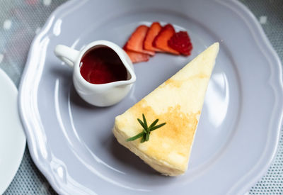 High angle view of breakfast served on table
