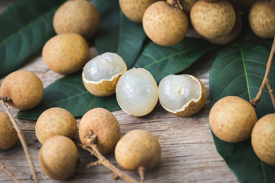 High angle view of fruits on table