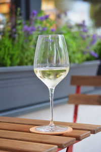 Close-up of beer glass on table