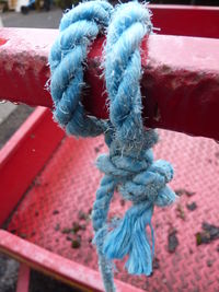 Close-up of rope tied to boat