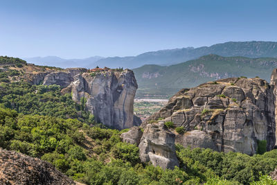 Landscape with rocks and monastery in meteora, greece