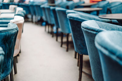 Close-up of empty chairs