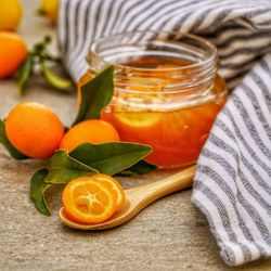 Close-up of orange fruit on table