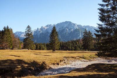 Scenic view of mountains against clear sky