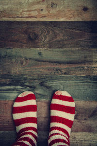 Low section of person standing on wooden floor