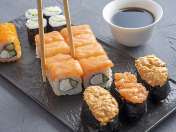 Close-up of sushi on table
