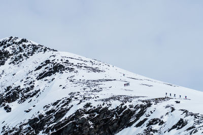 Scenic view of snowcapped mountains against clear sky