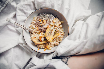 Directly above shot of breakfast in bed