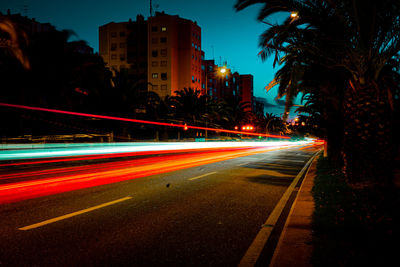 Light trails on road at night