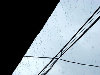 Low angle view of water drops against sky