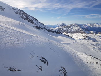 Scenic view of snowcapped mountains against sky