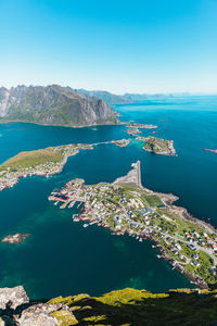 High angle view of bay and sea against sky