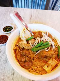 High angle view of meal served in bowl