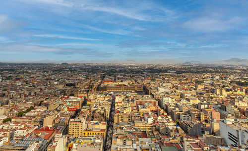 High angle shot of townscape against sky