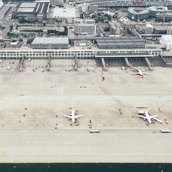 Aerial view of airplanes at airport