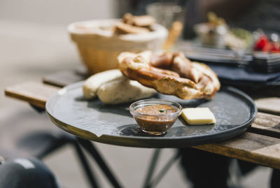 Close-up of ice cream in plate on table